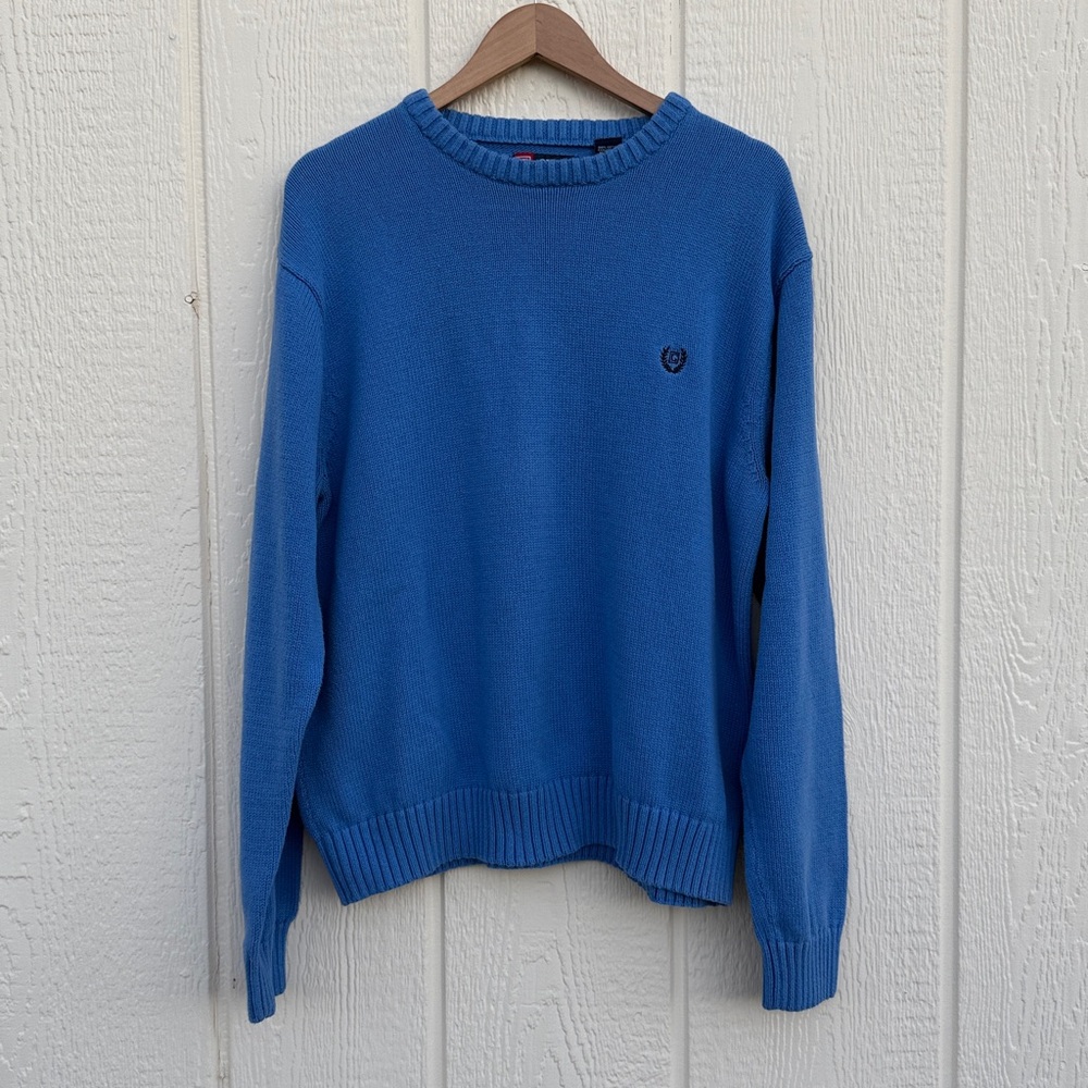 Chaps Blue Crewneck Pull Over Knit Sweater Men’s Size XXL Embroidered Logo Vtg